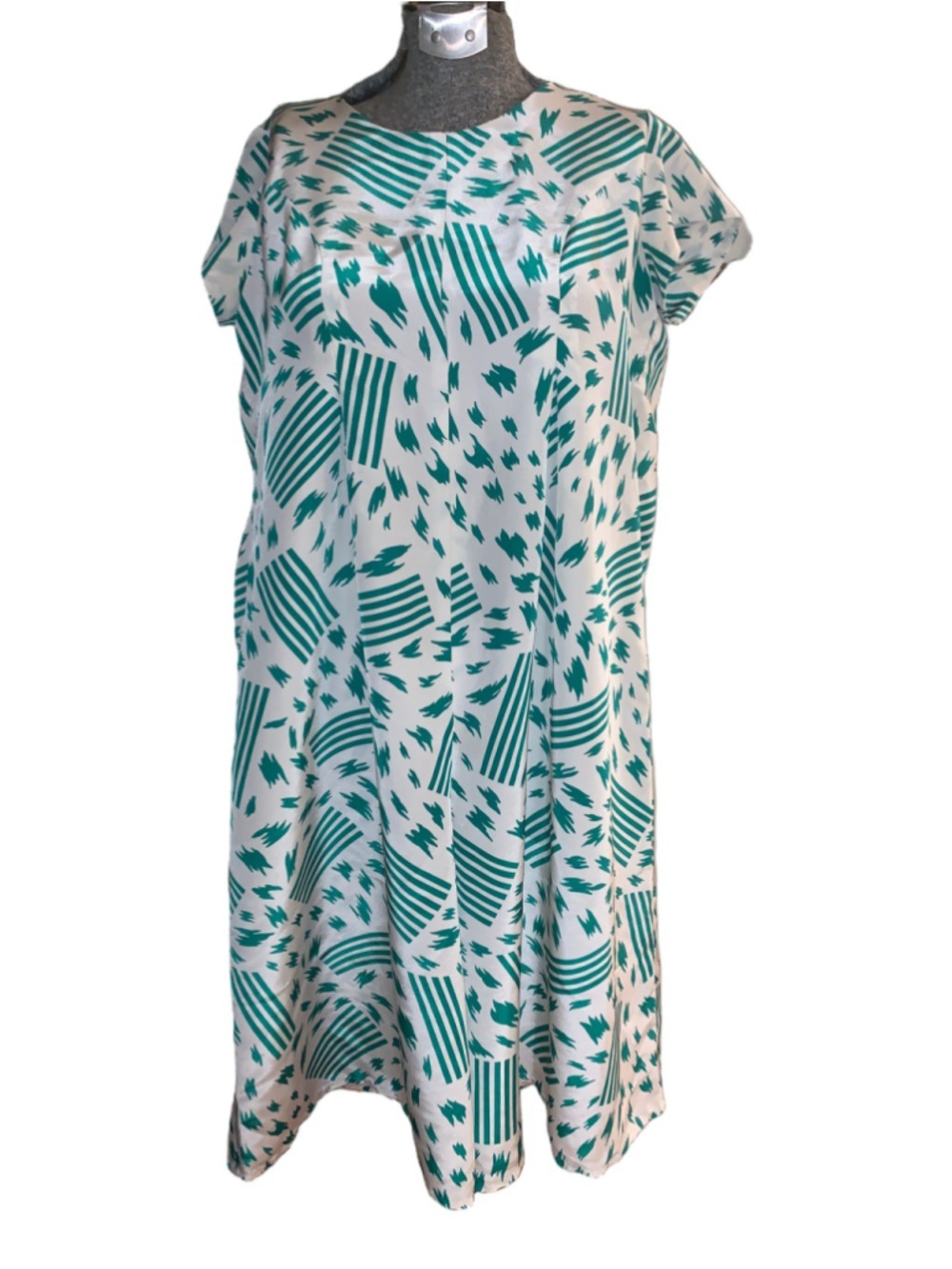 Women's vintage homemade Jumpsuit Medium White Green Abstract Print